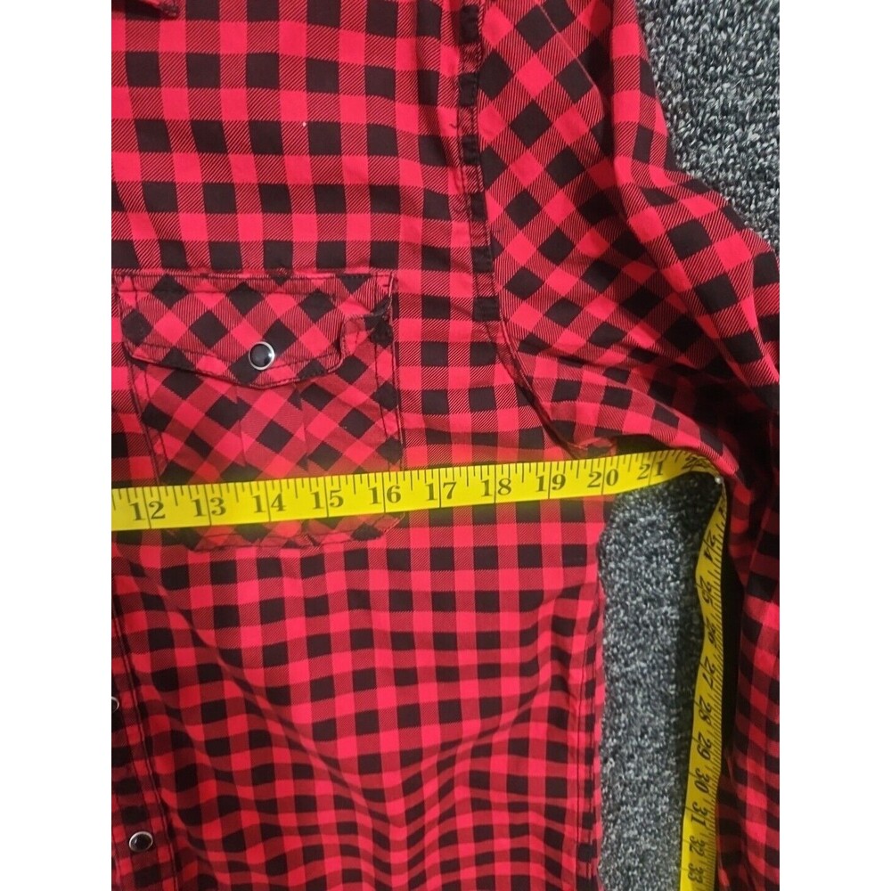 Cactus Menswear Medium Long Sleeve Black Pearl Snap Button Down Red Black Plaid - Picture 9 of 12